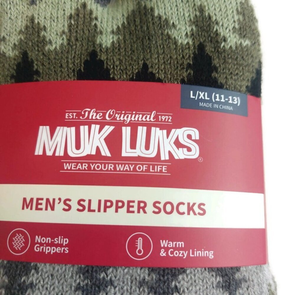 MUK LUKS Mens Slipper Socks Size L/XL Shoe Size 11/13 Green RT Warm Comfortable - Picture 2 of 4